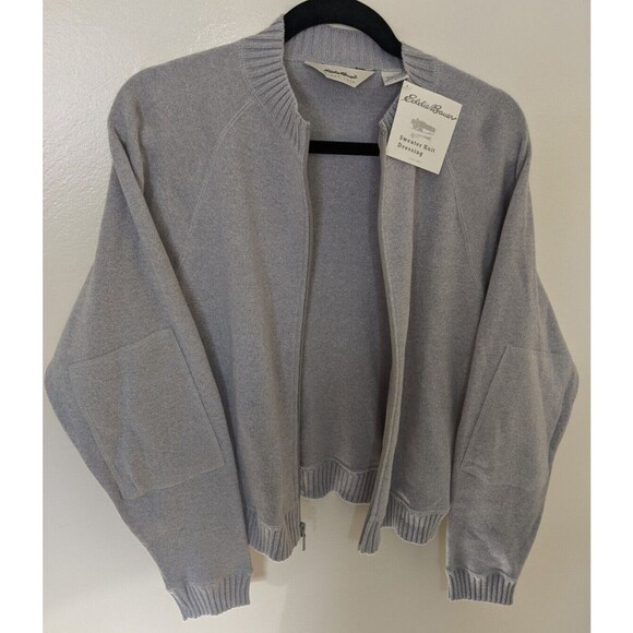 Vintage Eddie Bauer Women's Sweater Gray Full Zip 100% Cotton Made In USA Large - Picture 3 of 12